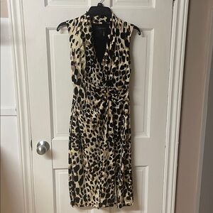 Donna Karan V-Neck Leopard Print Sleeveless midi dress NWT women’s size 4